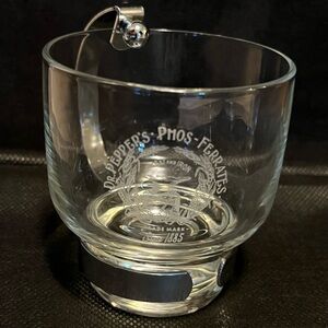 Vintage Dr. Pepper's Glass mug w/ Silver Handle ~ Phos Ferrates inscription